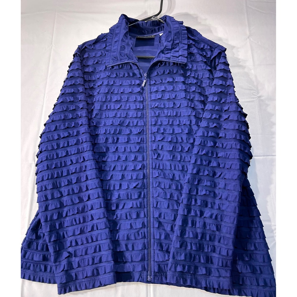 Drapers Studio Royal Blue Ruffle Zip Front Jacket Rhinestone Pull XL